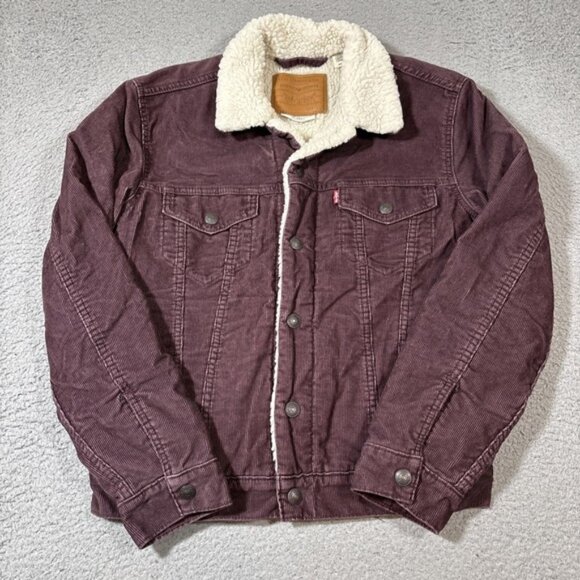 Levi's Premium Men's Sz XS Purple Corduroy Sherpa Trucker Jacket - Picture 1 of 6
